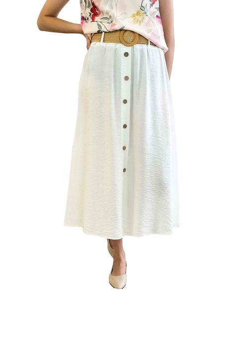 Fusta maxi, Nelino, Alb, Viscoza/Nylon, One Size INTL