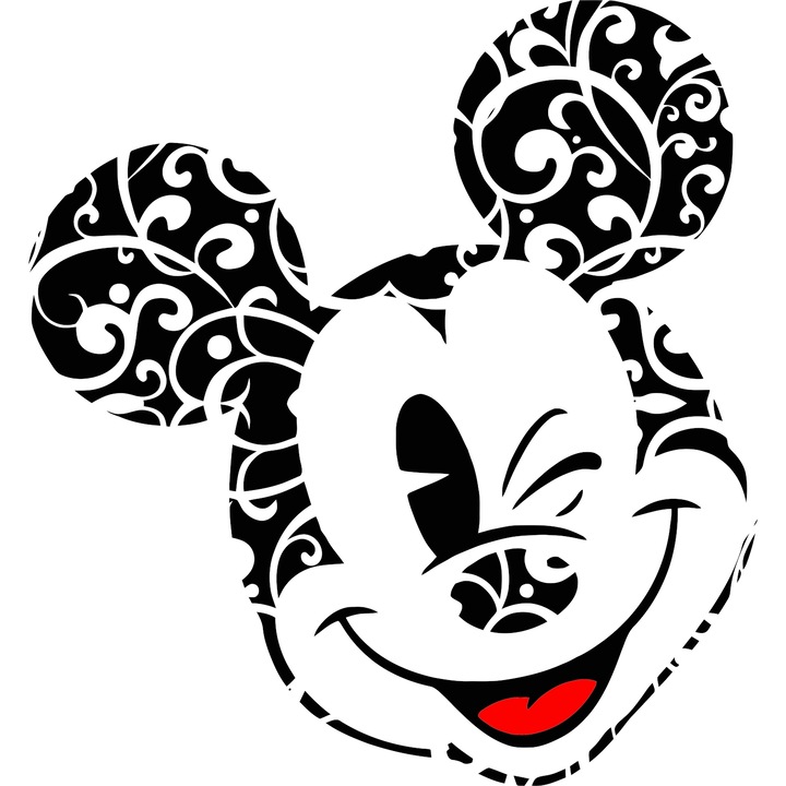 Sticker Adeziv Cu Mickey si Minnie – Plimbare Printre Stele – Noapte, Lumina si Vise, cu Margini Albe, PVC Vinyl 23CM