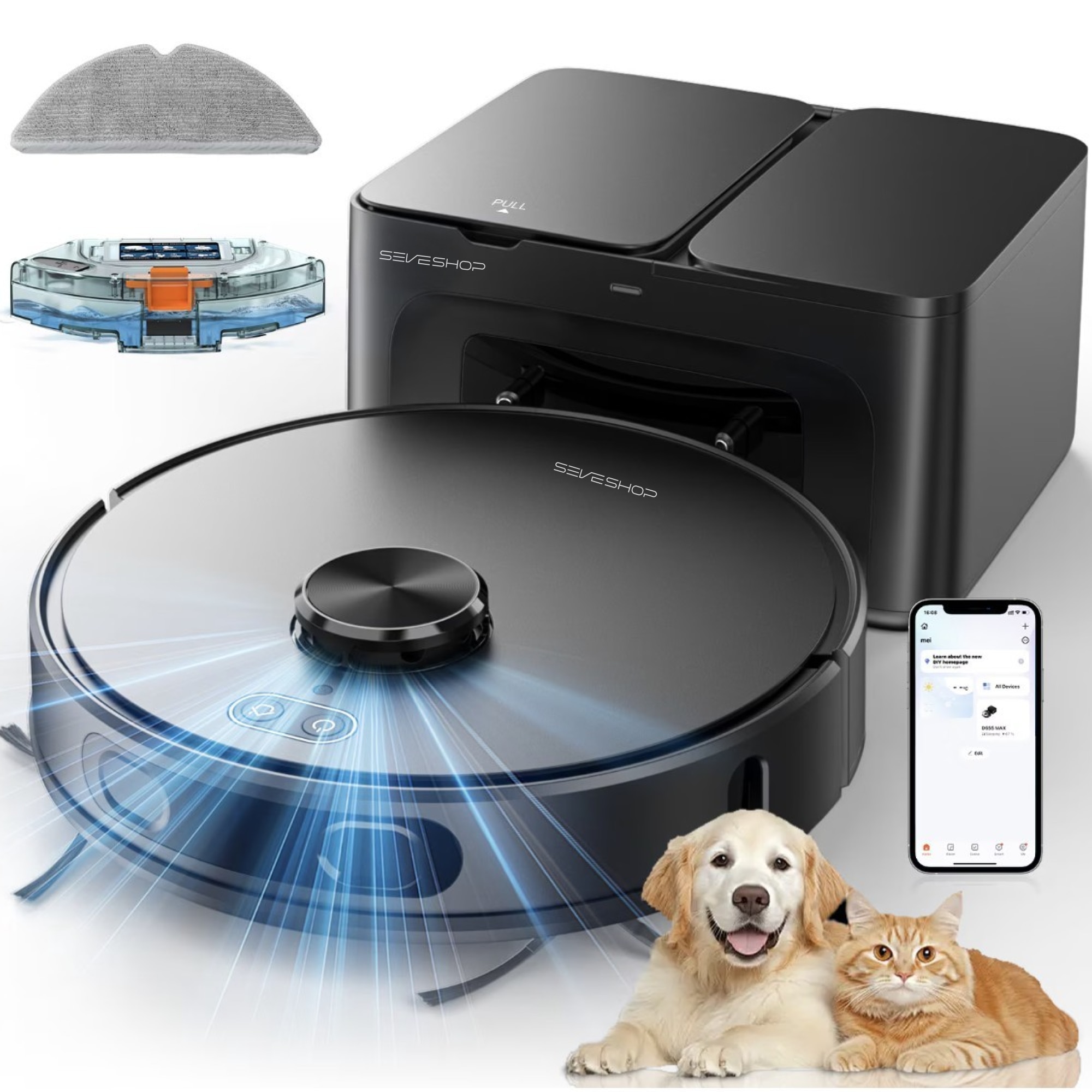 Aspirator Robot Teendow D65S Max, Navigatie LiDAR 360, Aspirare si Mop, Negru