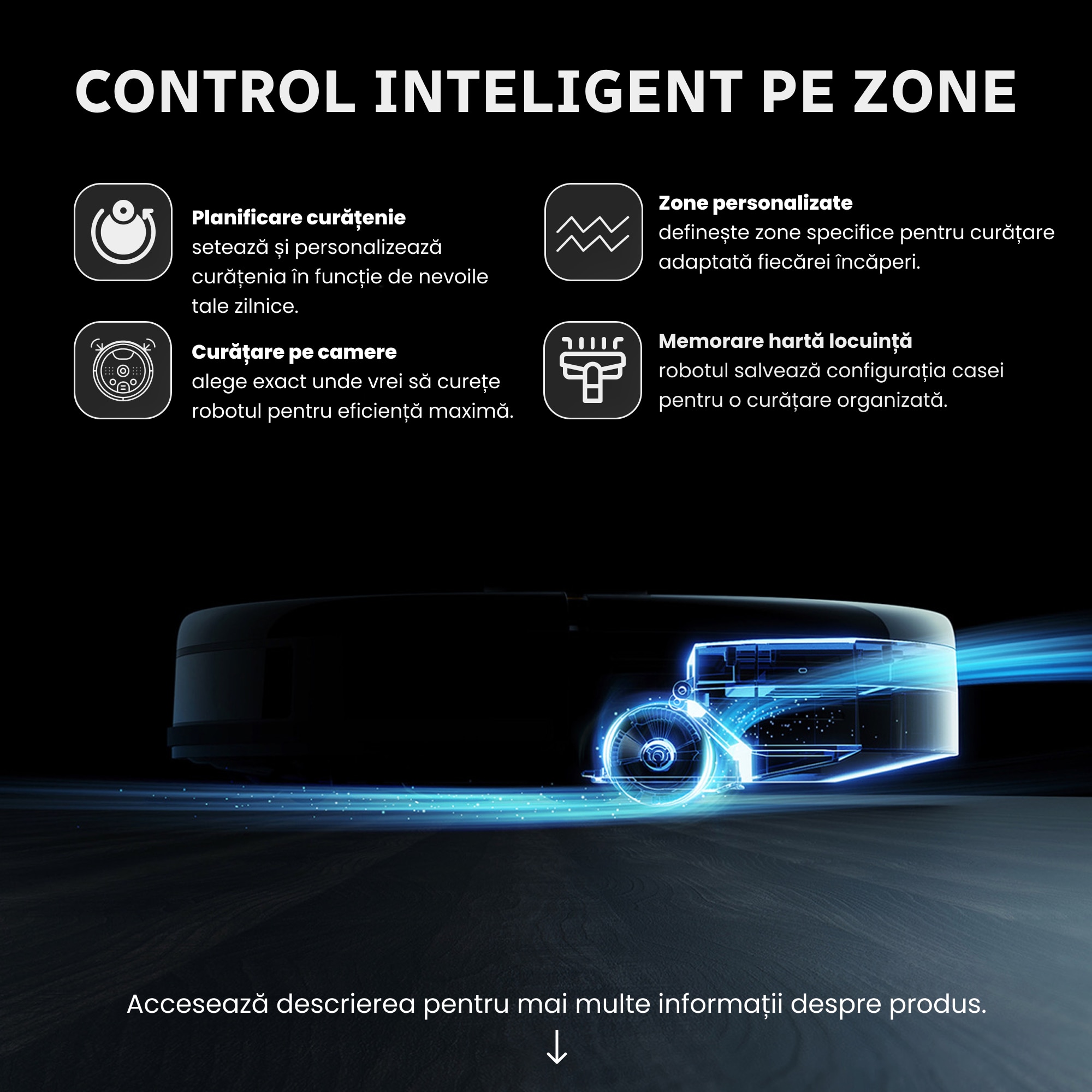 Aspirator Robot Teendow D65S Max, Navigatie LiDAR 360, Aspirare si Mop, Negru