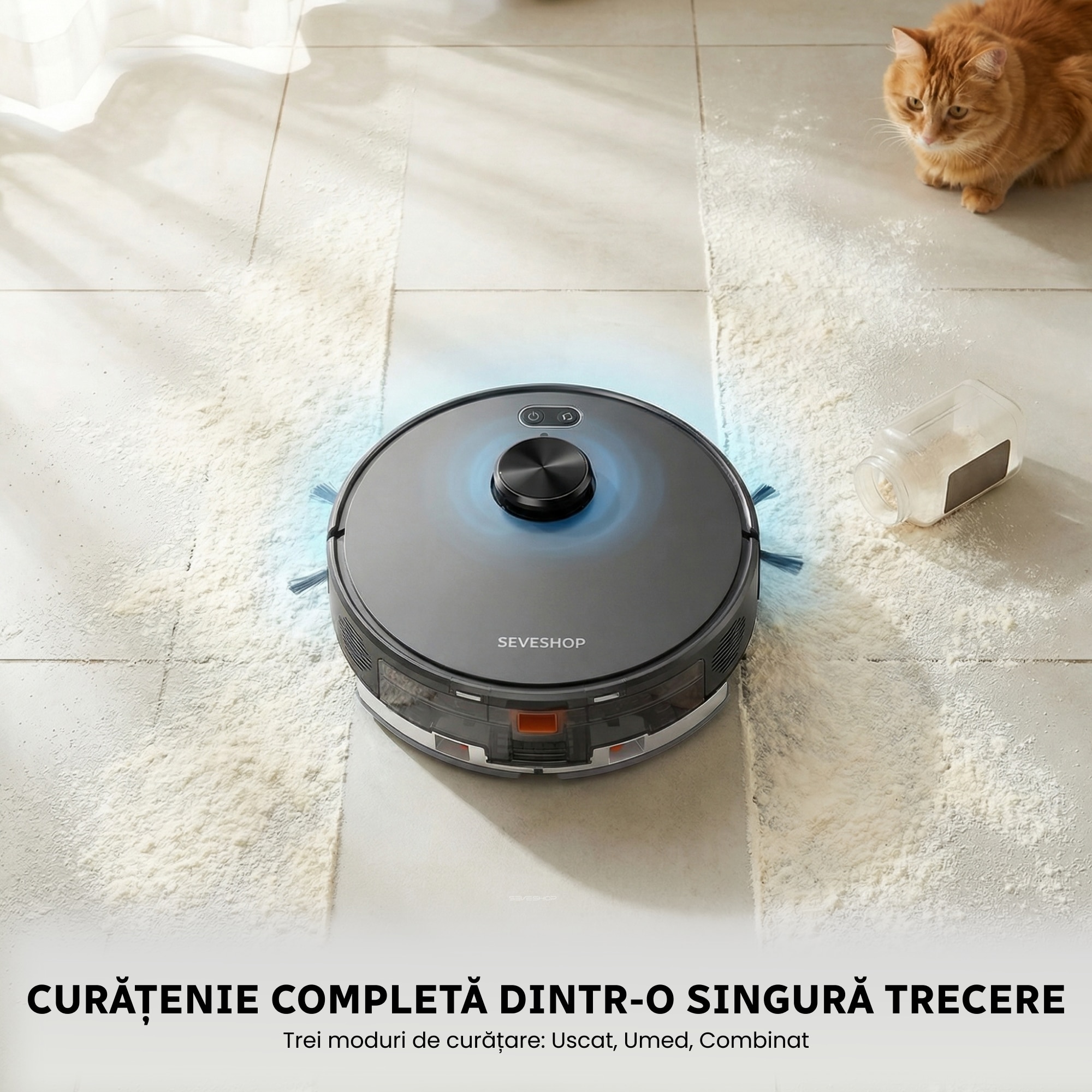 Aspirator Robot Teendow D65S Max, Navigatie LiDAR 360, Aspirare si Mop, Negru