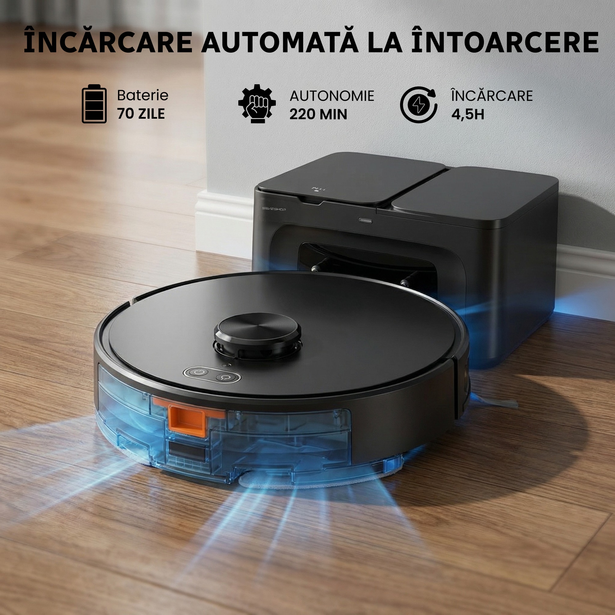 Aspirator Robot Teendow D65S Max, Navigatie LiDAR 360, Aspirare si Mop, Negru