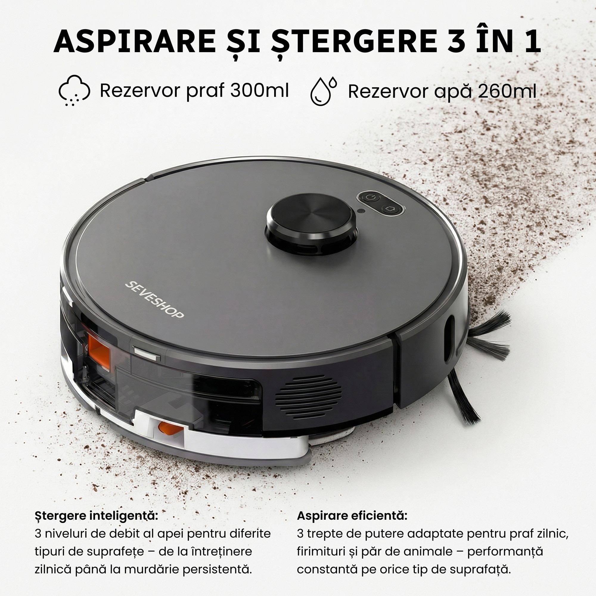 Aspirator Robot Teendow D65S Max, Navigatie LiDAR 360, Aspirare si Mop, Negru
