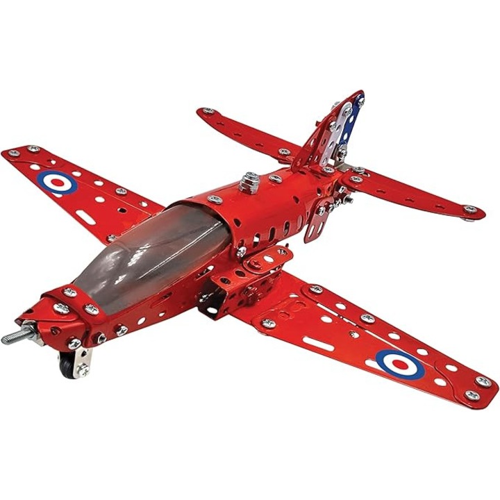 Avion Constructor, Piese metalice, Rosu, 201 buc