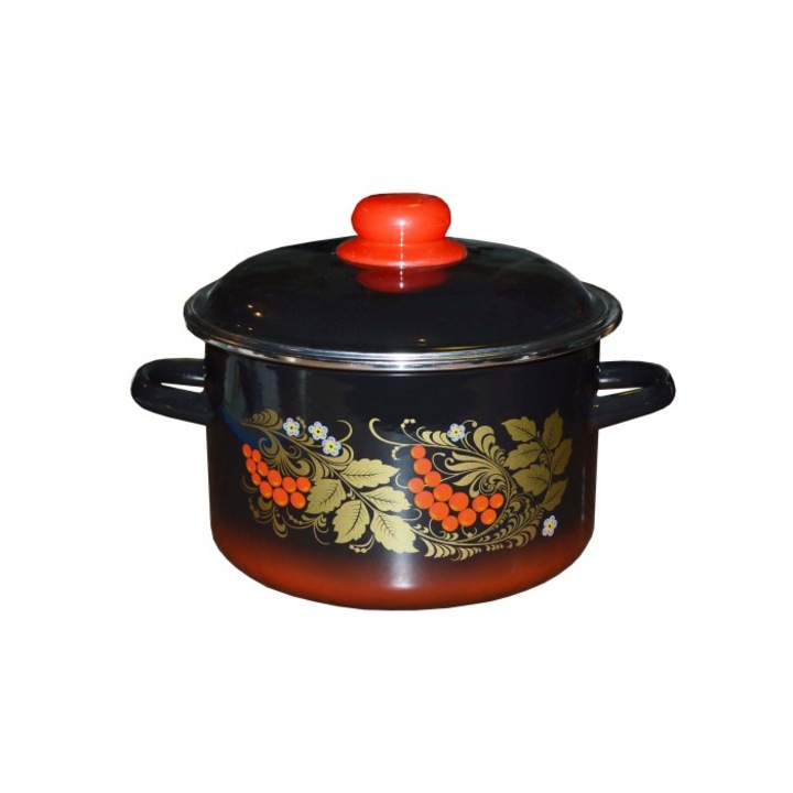 Cratita emailata ruseasca CERN.REABINA 2L cu capac emailat cu margine cromata