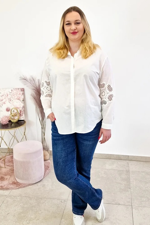 Női ing, nelino, fehér, hosszú ujjú, áttört, S-M INTL