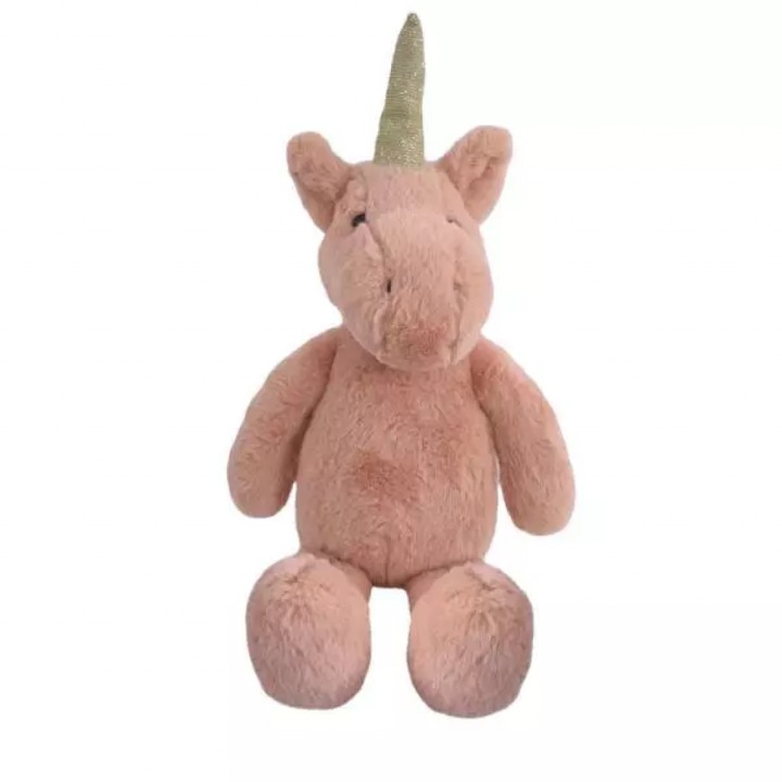 Unicorn Alessio asezat 35 cm, plus moale, roz cu accente aurii