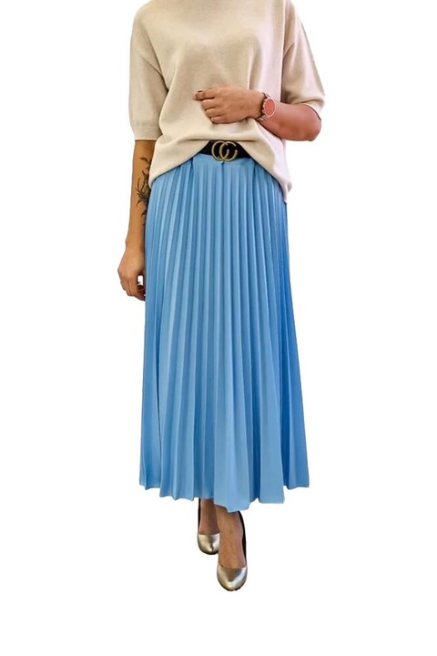Fusta lunga maxi plisata, nelino, albastru, One Size INTL