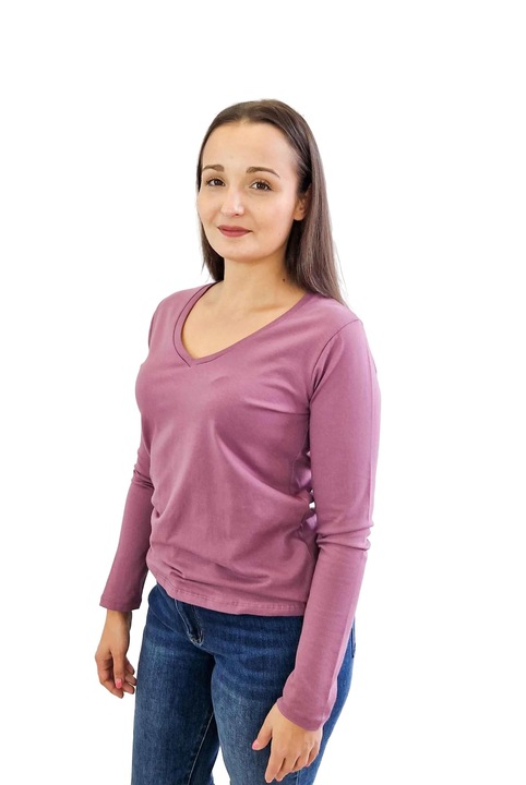 Bluza dama, Nelino, Bumbac/Elastan, Mov, Decolteu in V