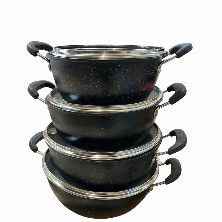 Комплект Черни Гранитни Тенджери С Капаци 8 Части