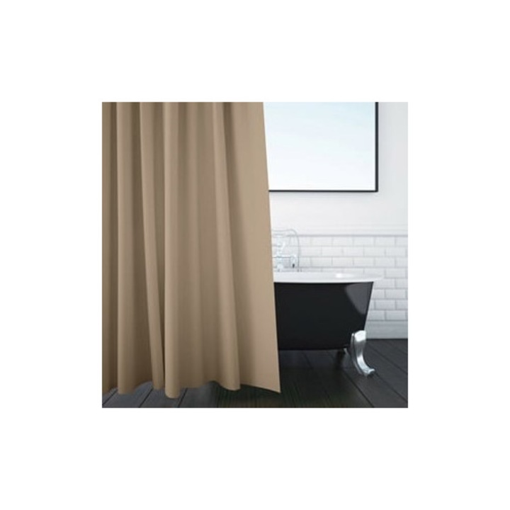 Perdea Dus Taupe 180x200cm PEVA Material Ecologic – 12 Inele Incluse
