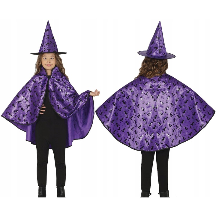 Costum Vrajitoare Violeta Copii - Palarie si Pelerina