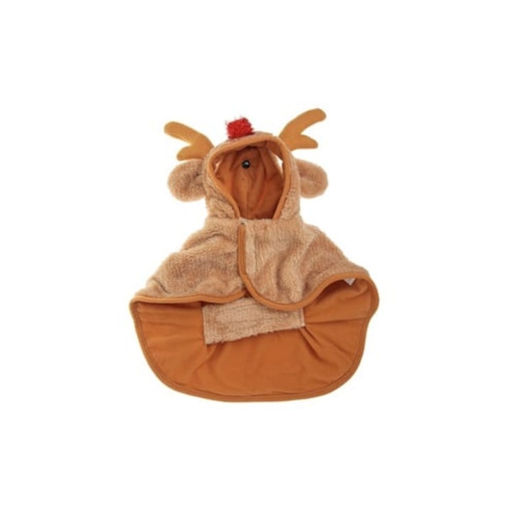 Pelerina de Craciun pentru Caini – Model Ren cu Nas Rosu si Cornite, Marime Medium 30 cm