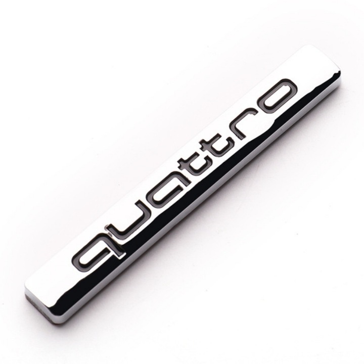 Emblema Audi Quattro metal cromat 7x1.5cm argintiu