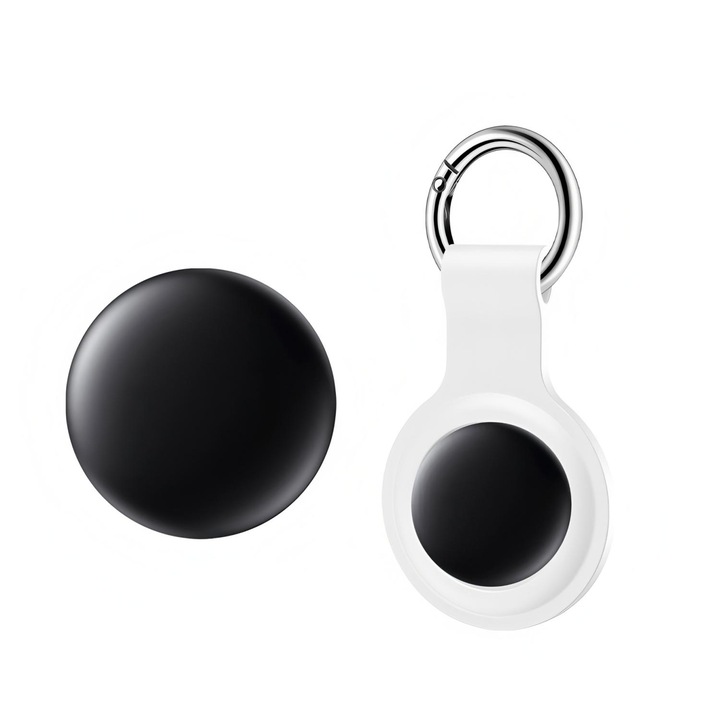 Dispozitiv anti-pierdere, Bluetooth, negru, 3.17x3.17x0.88cm, cu suport de silicon, baterie CR2025 inclusa
