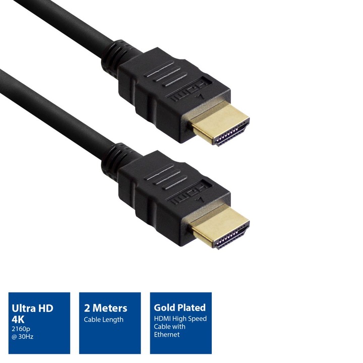 Cablu HDMI 4K Eminent, 2m, negru, High Speed cu Ethernet