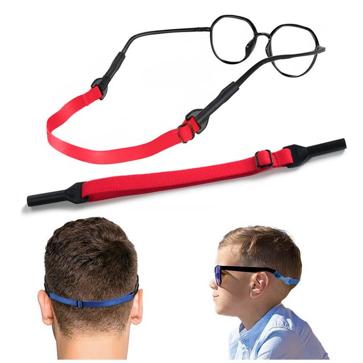 Curea pentru ochelari, Stylion, rosu, elastic, reglabil, 20x32cm