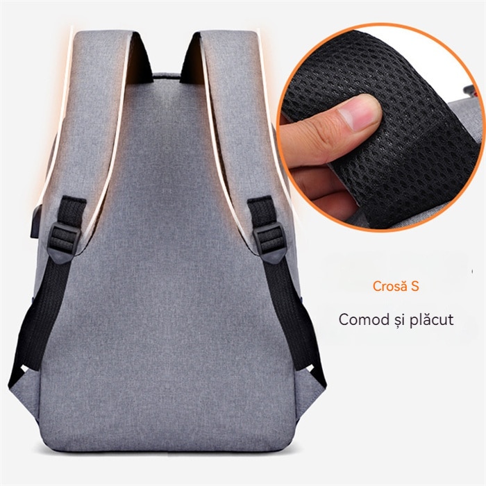 Rucsac laptop 15.6", multifunctional, impermeabil, gri deschis/albastru inchis, 43x30x14cm