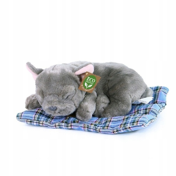 Френски булдог плюшена играчка, спящ на възглавница, 23 см