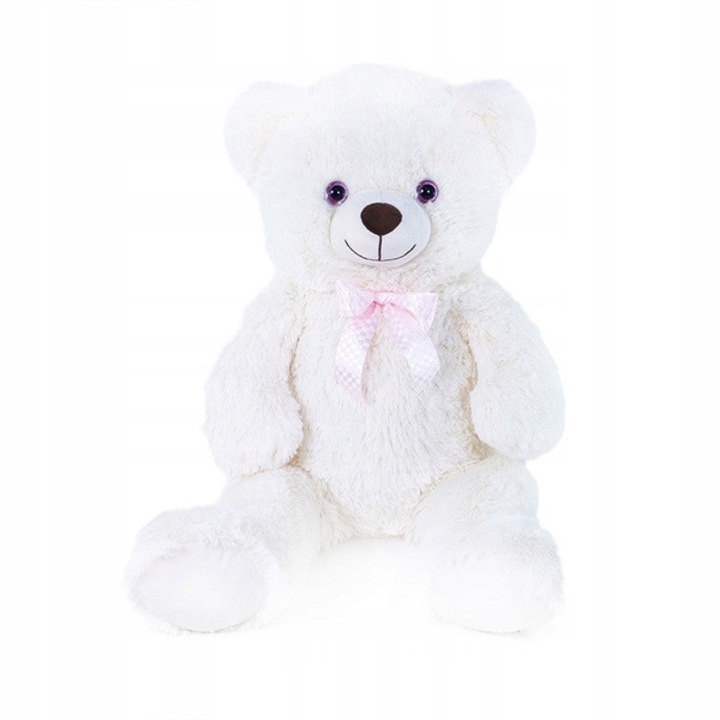Плюшено мече Лили 78 см, бяло, с розова панделка, ЕКО