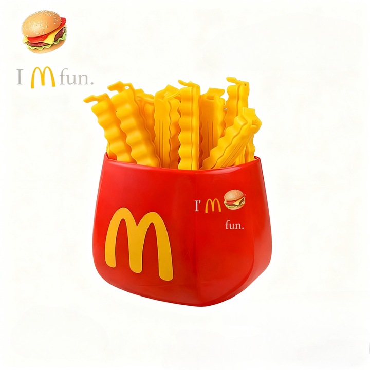 Cutie Magnetica pentru Bucatarie in Stil Fast-Food, Cu 12 Cleme de Inchidere Sub Forma de Cartofi Prajiti, Suport pentru Creioane si Accesoriu Decorativ pentru Frigider