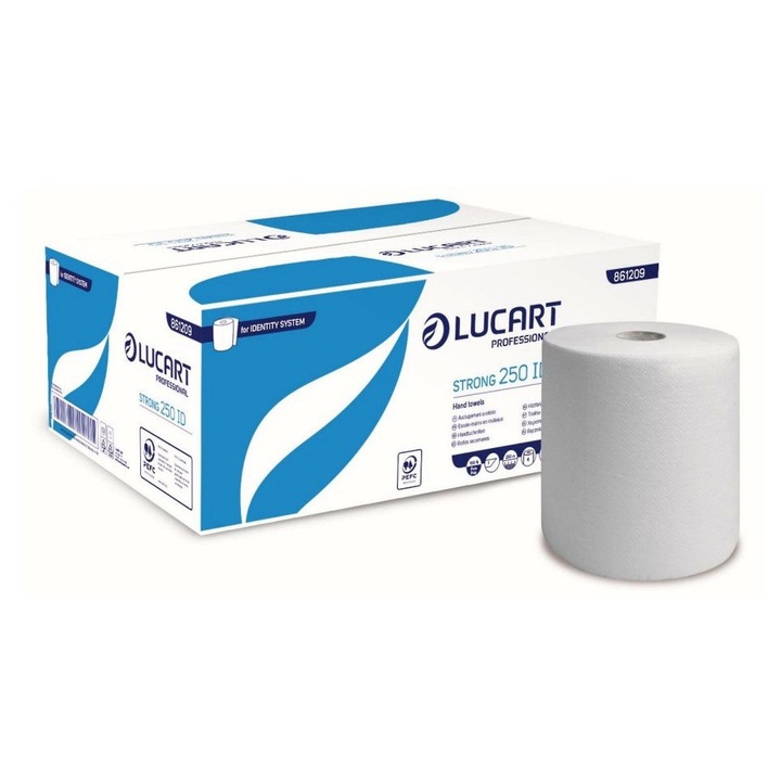 Rola prosop autocut Lucart Strong 250 ID, 1 str, alba, 250 m/rola, 6 role/bax