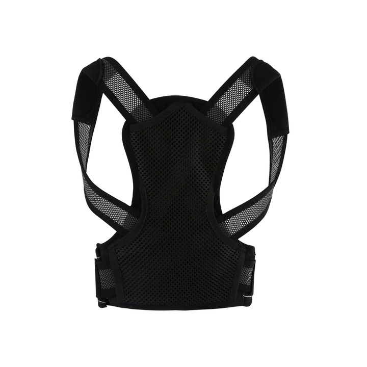 Curea de sustinere a spatelui cu bretele reglabile pentru umeri, unisex, neagra, marimea M