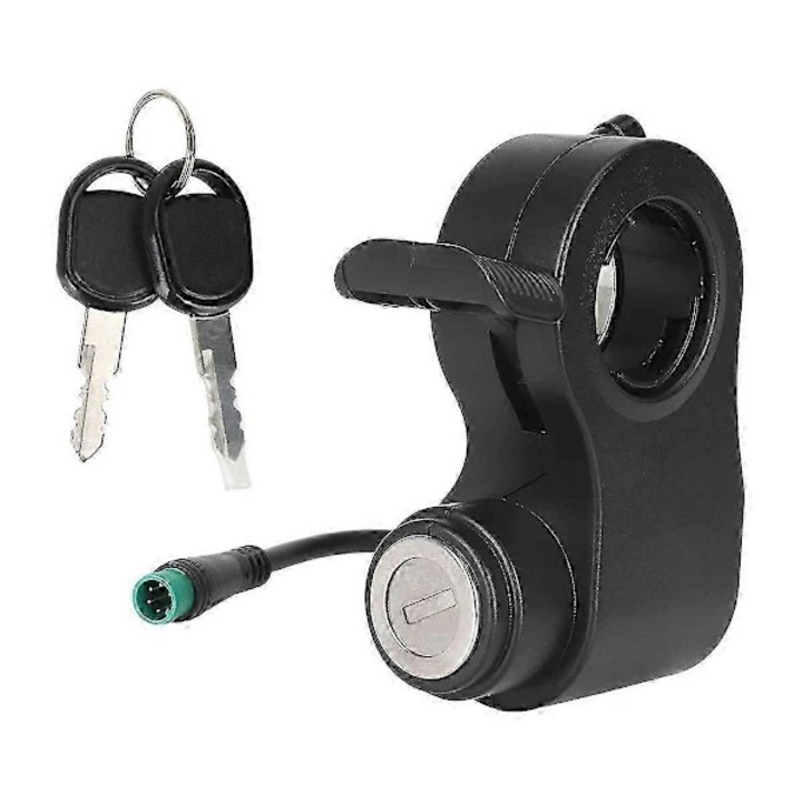 Incuietoare contact trotineta pentru Kukirin G2 Max, comutator de acceleratie integrat 5 pini, blocare aprindere din plastic durabil, Negru, 1 set (incuietoare + 2 chei)
