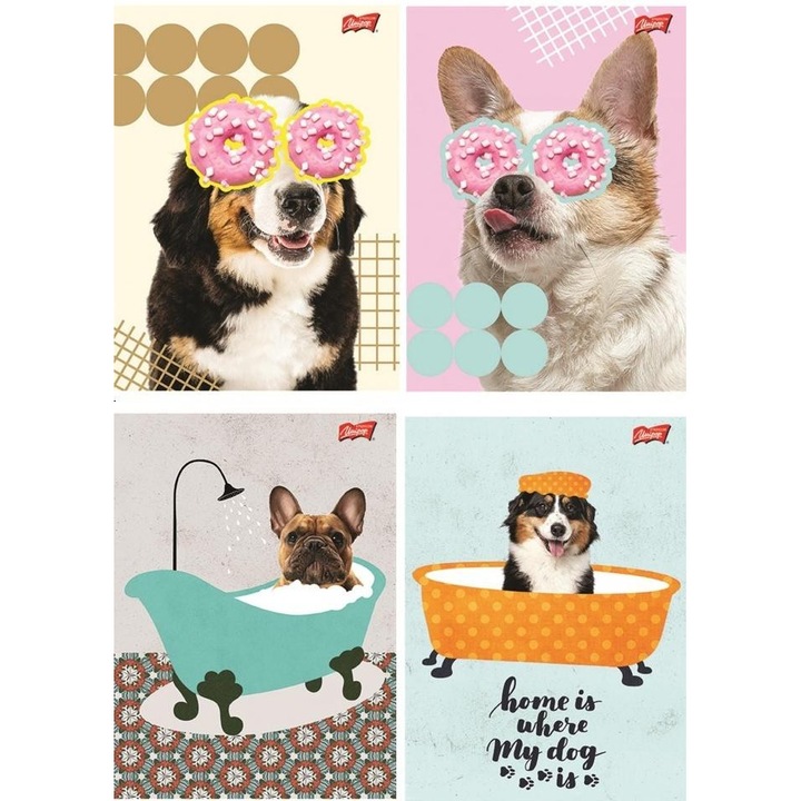 Set caiete A5, UNIPAP, 60 file, margine rosie, colturi rotunjite, 10 bucati