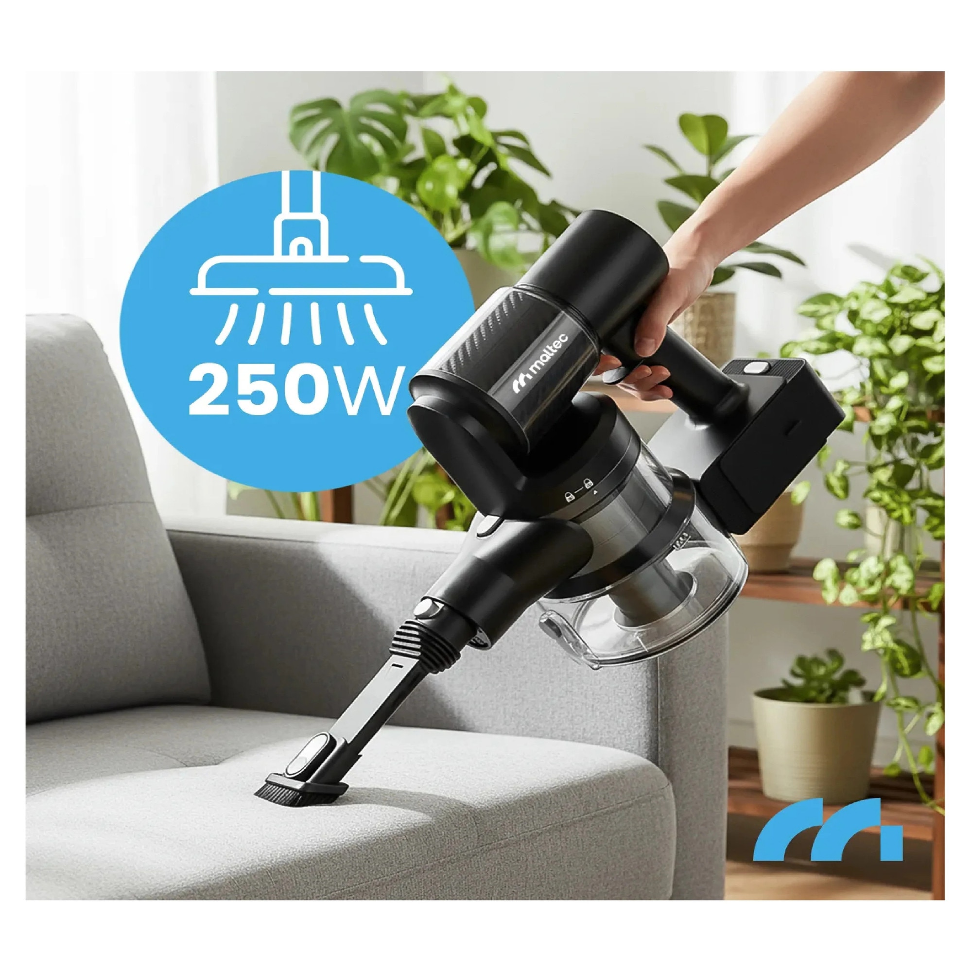Aspirator vertical fara sac cu accesorii 3 in 1, perie electrica cu LED, 250 W, MalTec 113544