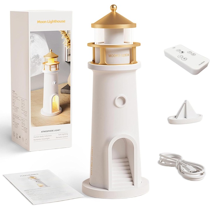 Lampa de noapte cu proiector de far lunar cu senzor de miscare - Lampa de masa LED reincarcabila cu galaxie, Dormitor, Lumini de noapte pentru copii, Cadou de ziua de nastere pentru baieti si fete