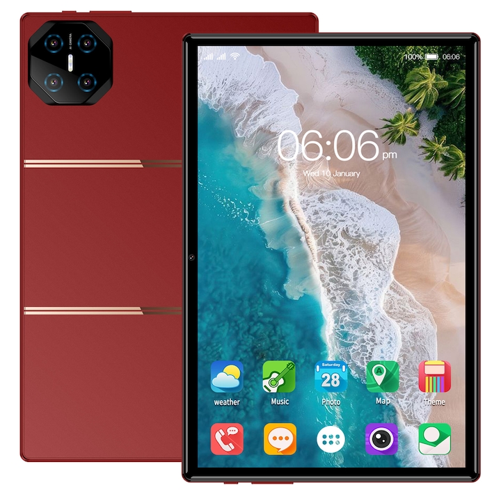 10.1 hüvelykes tablet, MUMOYAN, SIM kártyás, Android 13, 12GB RAM, 128GB ROM, 1280x800 IPS, 6000mAh akkumulátor, Piros, 1280 x 800 SIM kártyás 10.1 hüvelyk 128 GB