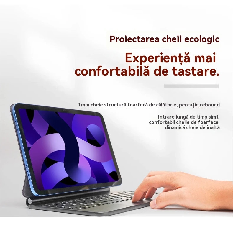 Husa cu tastatura Magic Keyboard, model Pro 11 inch 2024, atasare magnetica flotanta, iluminare din spate reglabila a tastaturii, include tastatura Bluetooth si trackpad, accepta comenzi tactile iOS si taste rapide, Alb