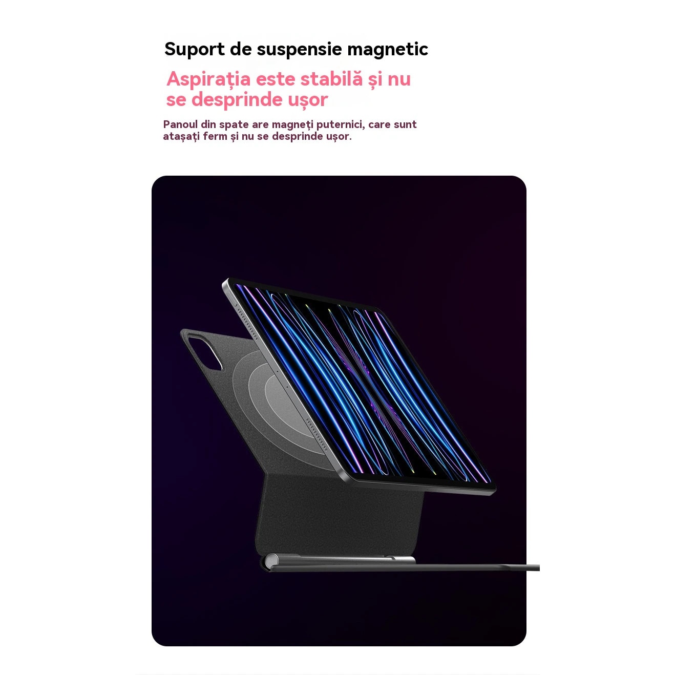 Husa cu tastatura Magic Keyboard, model Pro 11 inch 2024, atasare magnetica flotanta, iluminare din spate reglabila a tastaturii, include tastatura Bluetooth si trackpad, accepta comenzi tactile iOS si taste rapide, Alb