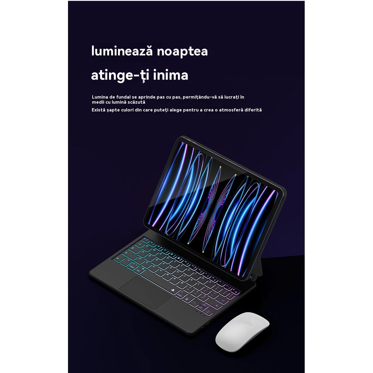 Husa cu tastatura Magic Keyboard, model Pro 11 inch 2024, atasare magnetica flotanta, iluminare din spate reglabila a tastaturii, include tastatura Bluetooth si trackpad, accepta comenzi tactile iOS si taste rapide, Alb