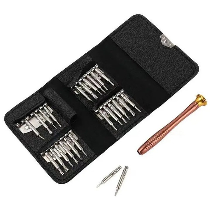 Set de surubelnite multifunctionale 25 in 1, carcasa din piele pliabila, unelte portabile pentru intretinere