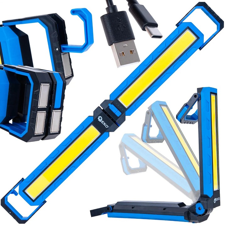 Сгъваем работен светодиоден фенер COB с магнит, 10W, 4000mAh, 1000lm, Geko G15116