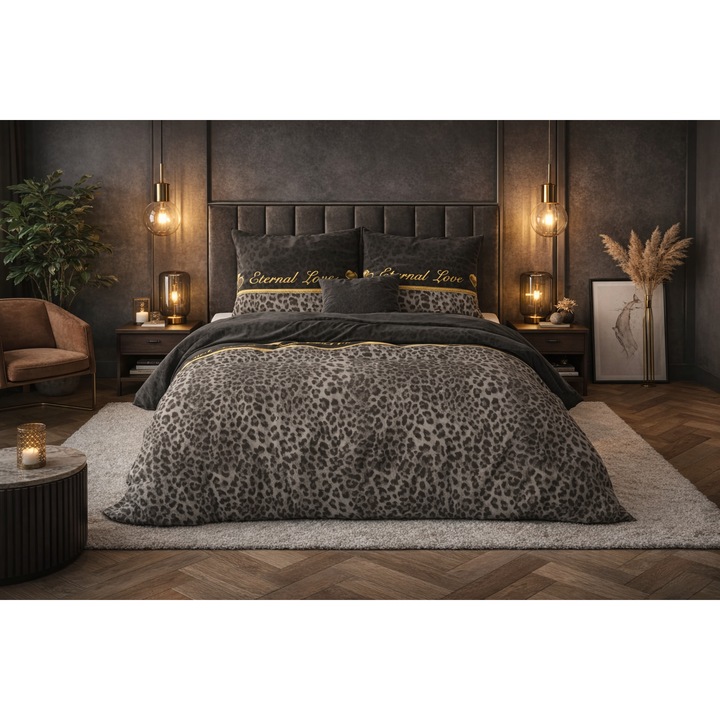 Ágyneműhuzat garnitúra, Sleeptime, 2 részes, paplanhuzat 140x200/220cm, 1 párnahuzat 60x70cm, Elegance Eternal Love Black modell, többszínű