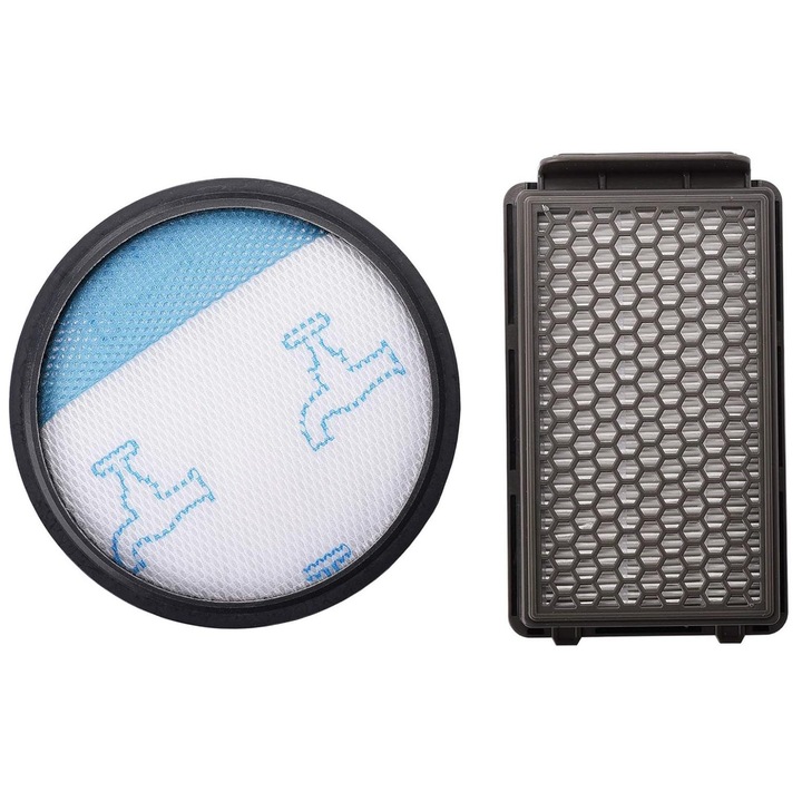 Filtru aspirator, set 2 bucati, compatibil cu aspiratoare fara sac, diametru 14CM, plastic si bumbac filtrant, negru