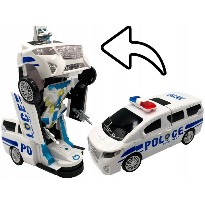 Masinuta Politie Transformabila in Robot cu Lumini si Sunete