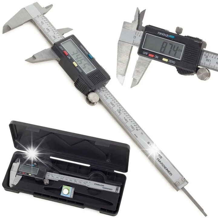 Електронен шублер, Verk Group, 150 мм, функция за автоматично изключване, метален, комплект с батерии и калъф