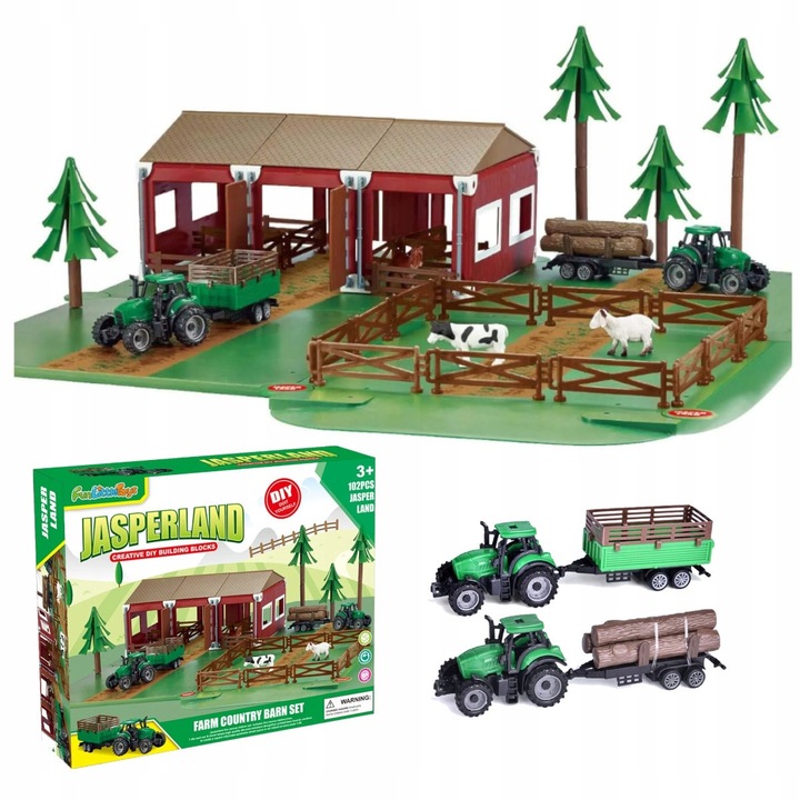 Ferma de jucarie, Fun Little Toys, 102 elemente, 54x62x20 cm, multicolor, set complet