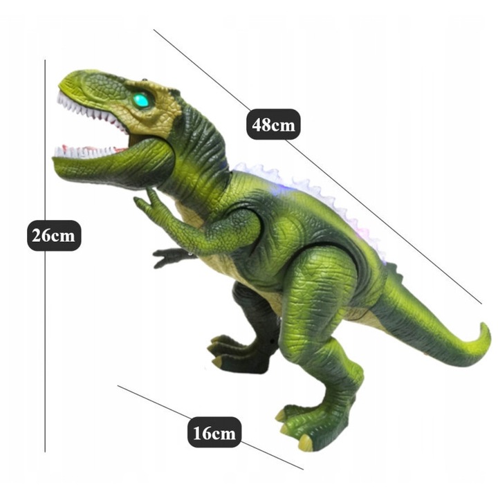 Интерактивен динозавър, Stator, T-Rex, светлинни ефекти, 16x48x26см, с дистанционно управление