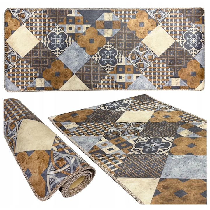 Covoare set, Allvo, Chodnik de bucatarie, impermeabil, 77x220cm, model marocan, 6mm grosime