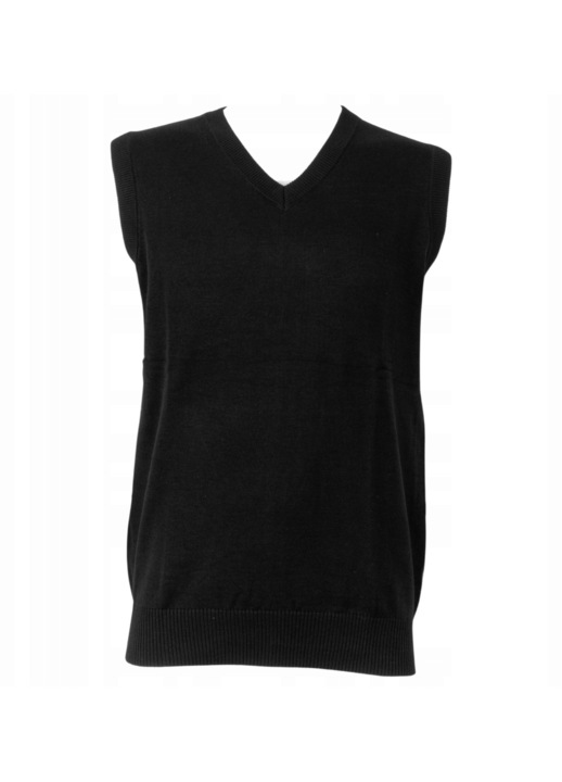 Férfi fekete kötött mellény, V-nyakú, ujjatlan pulóver, S INTL
