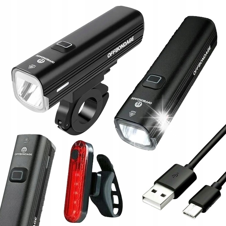 Lewer LED kerékpárlámpa szett, 1000 lm, 5 mód, vízálló, USB, első és hátsó