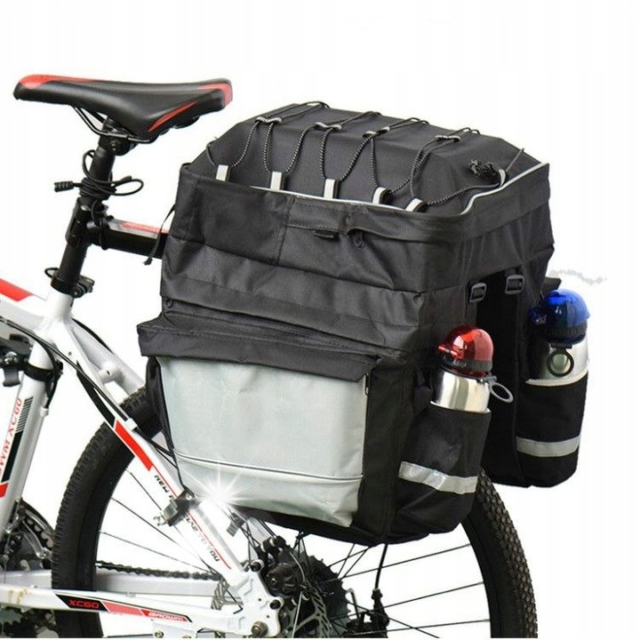 Lewer XXL kerékpár csomagtartó táska, 75L, 3 rekeszes, 4 zsebbel, fekete/szürke, 43x39x38cm