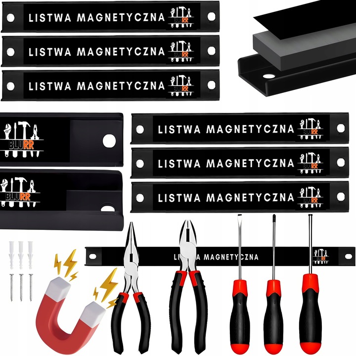 Set 6 liste magnetice pentru unelte, Blurr, 20x2x1cm, rezistente la coroziune