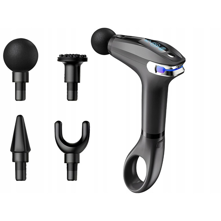 Масажен пистолет, Verk Group, 4 сменяеми глави, разтегателна дръжка, черен