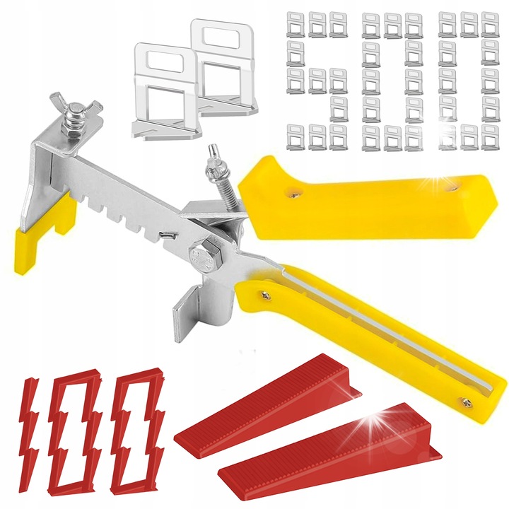 Set nivelare placi, Lewer, 500 clipsuri 2mm, 100 clinuri, unelte inclusa